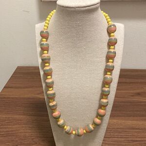 Karla Jordan Signed Single Strand Pastel Colored Painted Glass Bead Necklace.